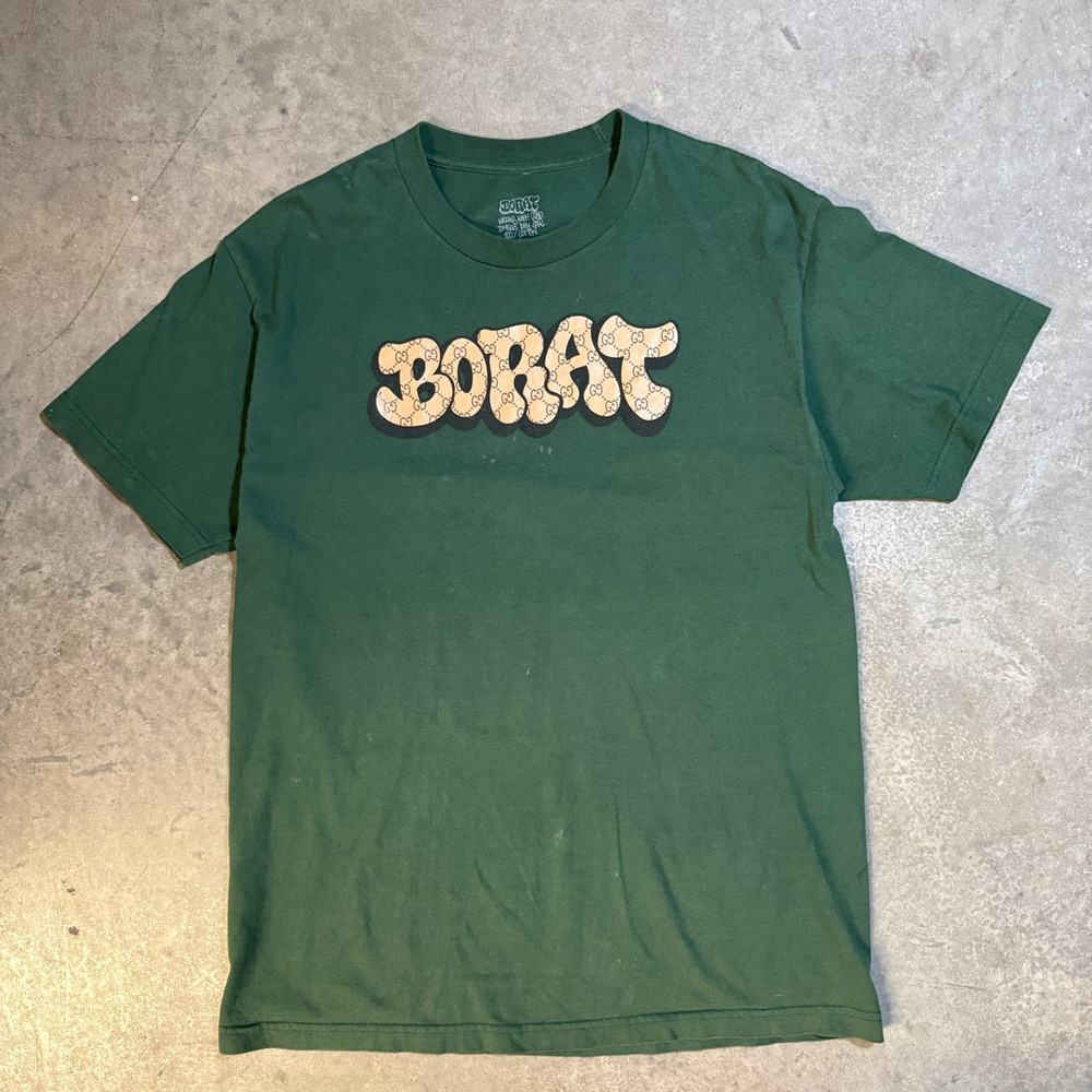 Borat Graphic T-Shirt Mens Large Green Designer Monogram Logo Short Sleeve Tee